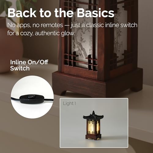 Korean Wooden Table Lantern - Handmade Pagoda Accent Light with Brown House Variation