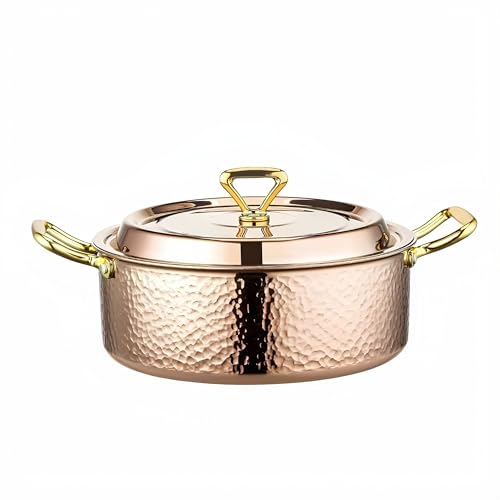 6.7QT Copper Rose Gold Hammered Stock Pot with Lid - Tri-Ply Stainless Steel, Dishwasher & Oven Safe