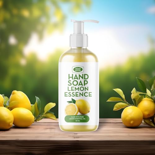 Soap House Hand Soap | Lemon Essence | Made with Pure Lemon Essential Oil | Pack of 4 units (16.9 Fl Oz x 4)