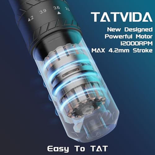 Tattoo Gun portable tattoo machine, 2400mAh Rotary Tattoo Machine with 7 stroke length Options, Pro Tattoo Guns with Motor Power reliable for all kinds of needles, ink (One Battery)