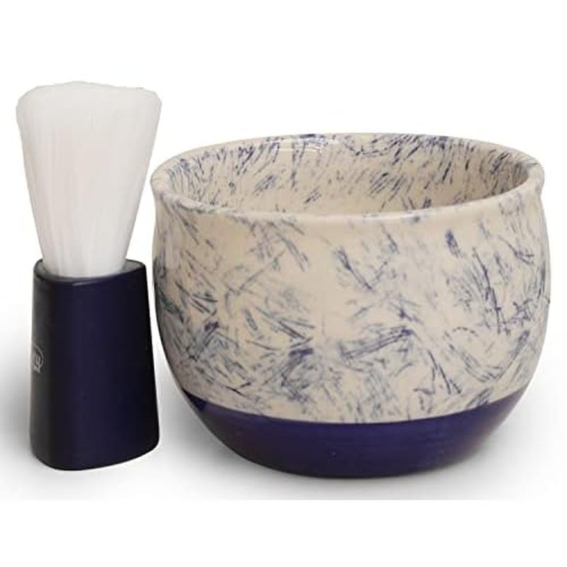 ETROVES Ceramic Shaving Bowl | Scuttle Leather Bowl for Men, Easy Leather Soap Bowl, 4 Inch, White Blue