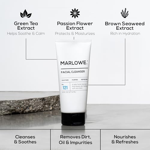 MARLOWE. Mens Skin Care Set, No. 204 Daily Essential Face Kit, No. 121 Facial Cleanser, No. 123 Facial Moisturizer, No. 127 Eye Cream, No. 128 Daily Face Lotion with SPF 50, Great Gift for Men