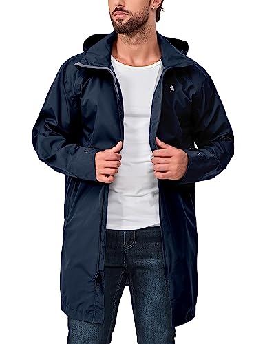 Men's Waterproof Long Rain Shell Jacket - Windbreaker, XX-Large Dark Blue