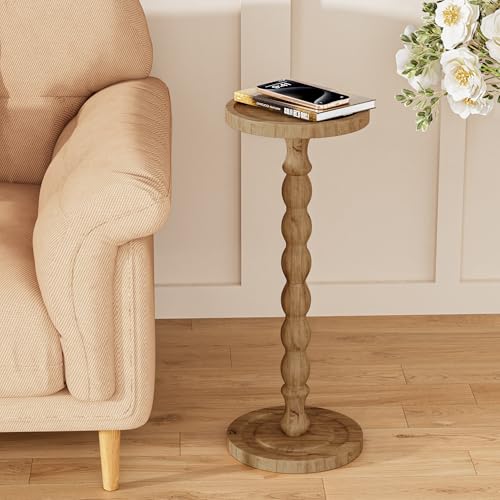 Small Round Side Table 2 Pack - Rubberwood Drink Table for Small Spaces, 9.4"W x 23.8"H - Brown Variation