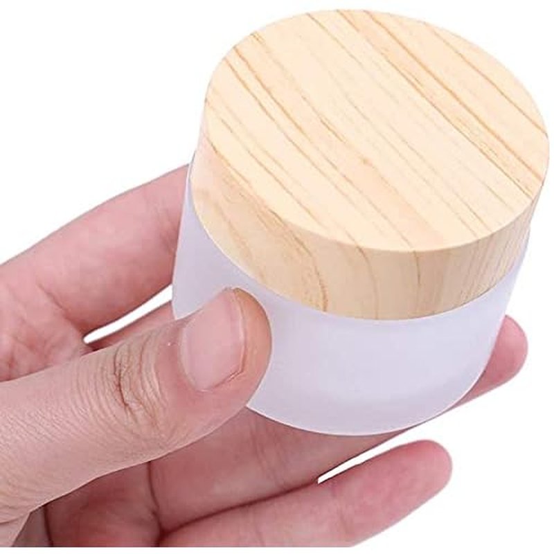6 Pcs 30 Gram/30 ml Empty Jars Round Frosted Glass Cosmetic Cream Jar Bottle Wood Grain Lid Cosmetic Container Refillable Glass Cream Box Lotion Cream Pot Jars for Makeup Lip Balm Eye Cream