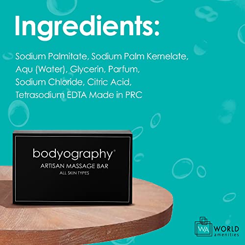World Amenities Bodyography Travel Soap - Bulk Soap Massage Bar | 50Count, 1.4oz / 40g | Lavender Peppermint - Travel Size Toiletries