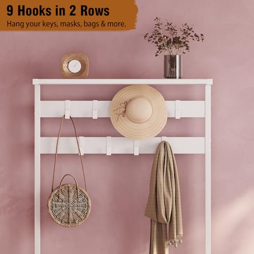 White 5-Tier Hall Tree Entryway Coat Rack with Movable Metal Hooks - GiftGo