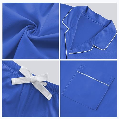 COLORFULLEAF Women's 100% Cotton Long Sleeve Pajama Sets Button Down Notched Collar Sleepwear Soft Lounge Pjs with Pockets