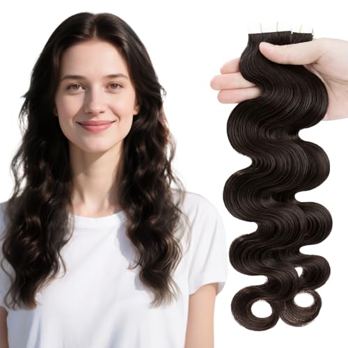 14 Inch Dark Brown Remy Human Hair Tape-in Extensions - Body Wave, 40g, 20pcs