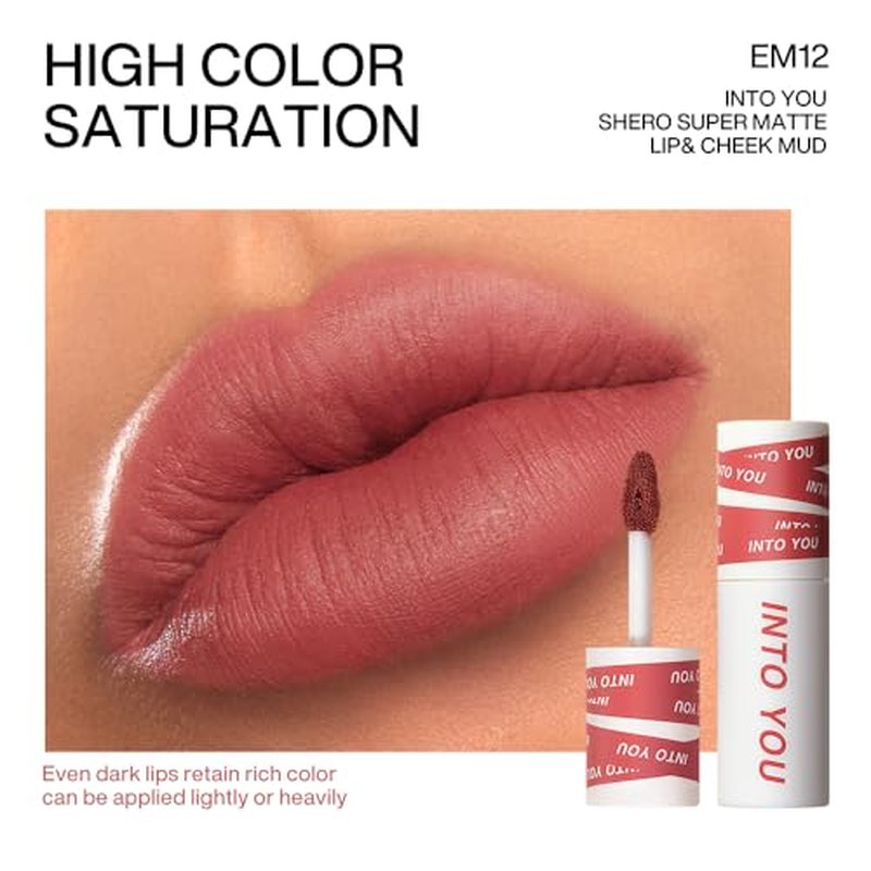 INTO YOU Velvet Matte Finish Lip Stain, Lip Tint, High Impact Lipcolor With Lightweight Lip Mud Texture, Dual-Use For Lips And Cheek, Pink Lipstick (EM12)