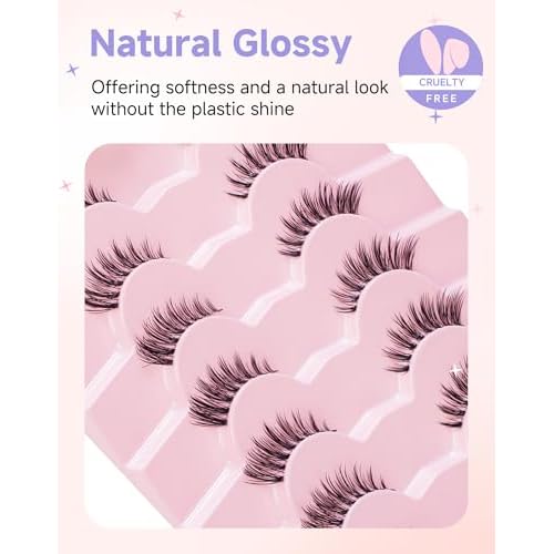 Manga Half Lashes Anime Spiky False Eyelashes Japanese Asian 3/4 Lashes Natural Wispy Fake Eyelashes 7 Pairs Pack Half-05