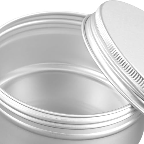 LEXININ 50 Pack Aluminum Tin Cans, 5 Oz Screw Top Tin Jar Containers, 3.26 x 1.5 Inch, Silver