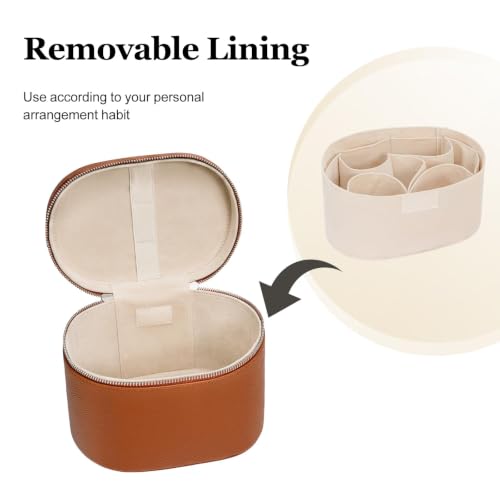 Cosmetic Case Leather Makeup Bag Portable Handheld with Removable Compartments Coffee M (8x5.5x6in)