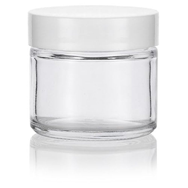 2 oz Clear Glass Jar with White Smooth Lined Lids (12 Pack)