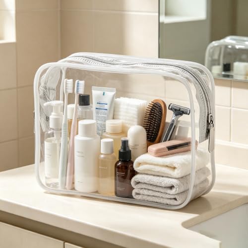Clear Waterproof Cosmetic Bag - 20 Pack 9.8 Inch Travel Toiletry Organizer with Zipper - White Variation