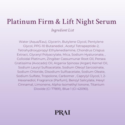 PRAI Beauty Platinum Firm and Lift Night Serum, Anti-Aging Face Serum for Instant Face Lift, Nourishing and Hydrating Serum, Vegan, Cruelty-Free, 1 Fl Oz