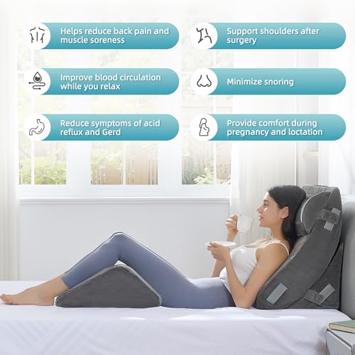 Grey 4-Piece Orthopedic Bed Wedge Pillow Set for Sleeping, Post Surgery Support