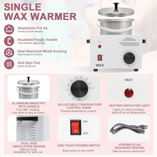 Podoy 0.5L Wax Warmer for Hair Removal with 200 Sticks - Portable & Adjustable Temperature, White