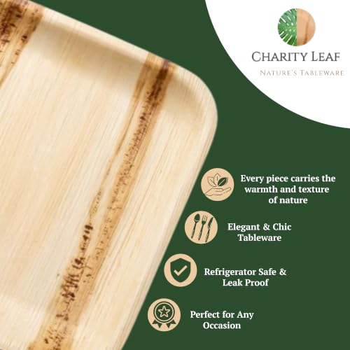 Charity Leaf Disposable Bamboo Square Plates 7-Inch - 200 Pieces, Eco-Friendly Dinnerware