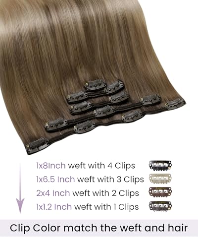 Clip-In Hair Extensions Brown Blonde Balayage 18 Inch 80g - Light Brown Variation 1-A-#8/18/60