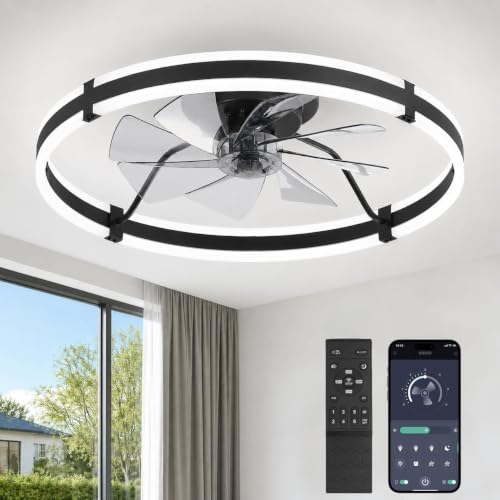 24-Inch Modern Low Profile Ceiling Fan with Lights & Remote - Black - Variation of THIS listing