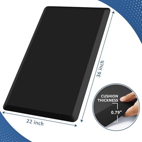 KitchenClouds 0.8 Inch Thick Anti-Fatigue Kitchen Mat Black 36"L x 22"W