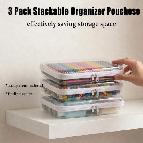 3 Pack Large Clear Hard Shell Zipper Diaper Bag Organizer - 10x12 Inches