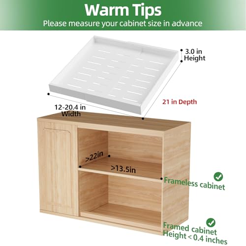 21-Inch Deep Expandable Pull Out Cabinet Organizer Set - White (2 Pack, 21"D x 12-20"W)