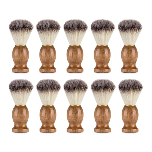 10 Pcs Wooden Handle Shaving Brush for Men - 10.3x3.1cm, Travel-Friendly