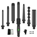 Black 7-in-1 Curling Iron Wand Set with Negative Ion Technology