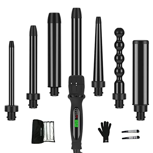 Black 7-in-1 Curling Iron Wand Set with Negative Ion Technology