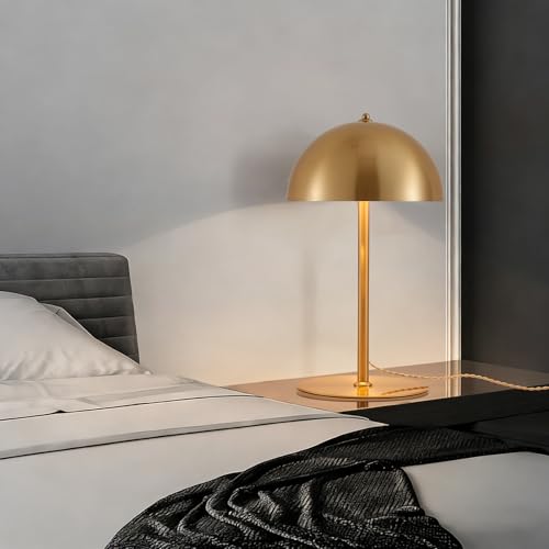 Metal Mushroom Table Lamp - 20.8-Inch Gold Dome Bedside Light