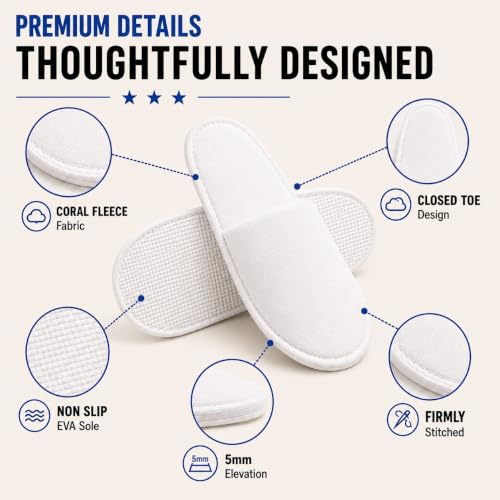 Disposable White Spa Slippers - Non-Slip Guest Footwear, 6 Pairs, Medium Variation