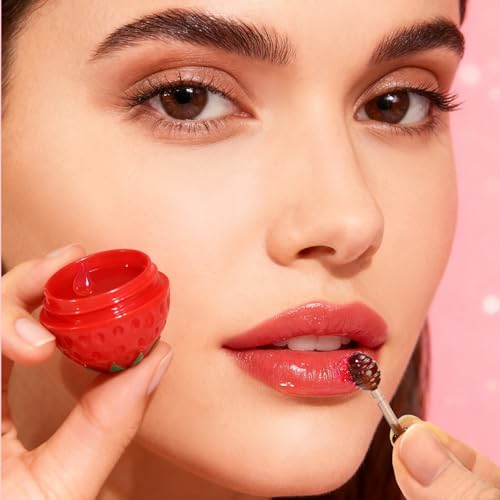 6 PCS Mini Bee Lip Balm Lip Mask Fruit Pot,Strawberry Lip Balm for Teens Girls 8-12,Peach,Cherry Moisturizing Lip Sleeping Mask Overnight Lip Treatment,Color lip Balm Gifts Set,Easter Basket Stuffers