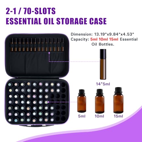 Purple 70 Bottle EVA Essential Oil Storage Carrying Case - Travel & Home