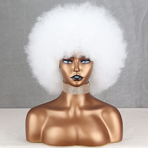 White Afro Wig for 70s Disco Costume - Short Bouncy Synthetic Style, Halloween & Party