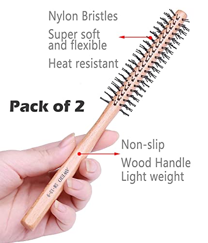 Mini Round Hair Brush Set - 2 Pack for Short & Thin Hair, Beard Styling