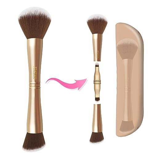 4 in 1 Makeup Brush Set, Travel Makeup Brushes with Case, Foundation Brush/Blush Brush, Eyeshadow Powder Brush,Concealer Brush (gold-silicon brush holder)