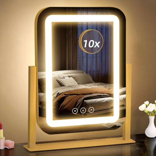 Gold 13.9" x 12" LED Vanity Mirror with Lights, Touch Control