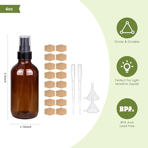 4oz Amber Glass Spray Bottles Set of 24 - Refillable Mist Sprayers for Essential Oils, Perfume, Body & Room Sprays - Variation of THIS listing