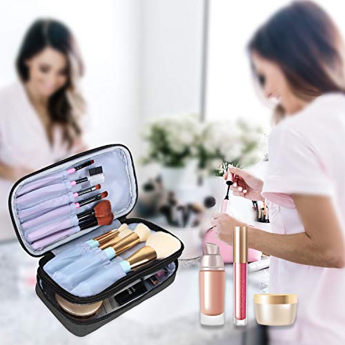 Small Makeup Brush Bag Up to 8.5 Inches - Black, Travel Cosmetic Organizer with PVC Liner - Variation: Pack of 1