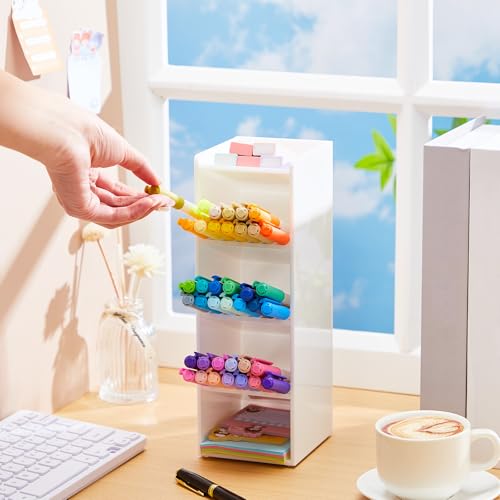 MotiMind Acrylic Pen & Marker Organizer for 50 Markers, White, 3.4 x 4 x 10.2 Inch