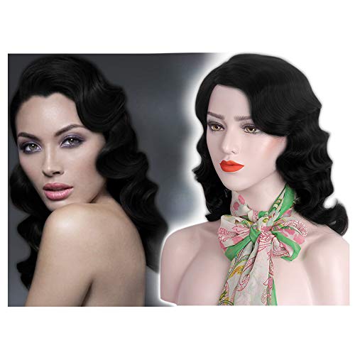 Finger Wave Wig 1920s Retro Long Curly Synthetic Hair for Women - Jet Black
