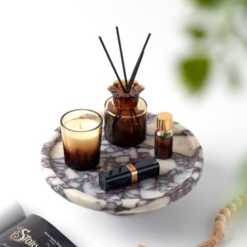 Metolira Calacatta Viola Marble Pedestal Tray 9.8-inch Jewelry & Decor Organizer