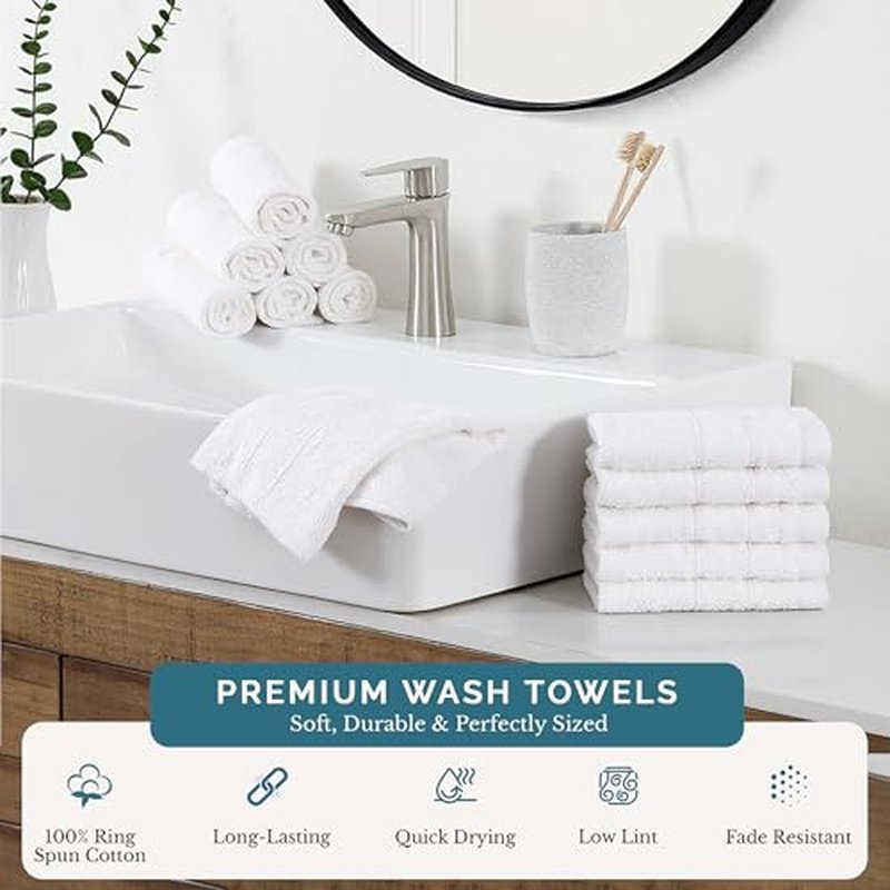 Casa Platino White Washcloths 12 Pack - 13x13 inches - 100% Cotton - Premium Quality Wash Cloths for Bathroom - Well Stitched, Soft & Highly Absorbent Washcloths Set - Ideal for Hotel, Spa & Salons