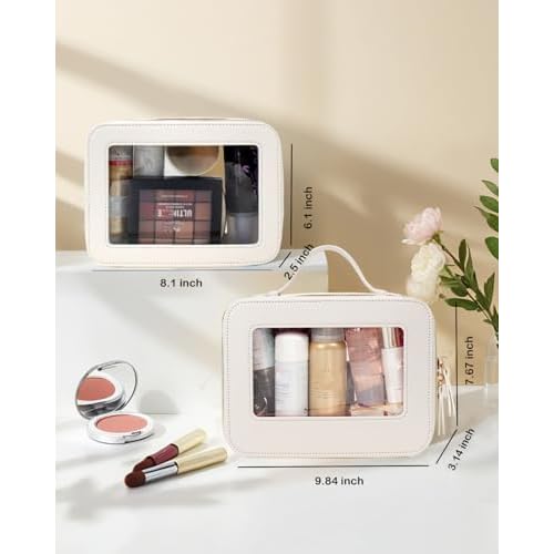 2Pcs Clear Makeup Bag for Women, Large Clear Toiletry Bag with Zipper Travel Cosmetic Case Portable Waterproof Makeup Pouch for Traveling Car Organizers Diaper Bag Organizer Pouches (Dual White)