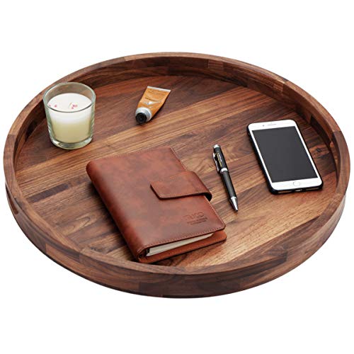 20-Inch Extra Large Black Walnut Wooden Ottoman Tray with Handles