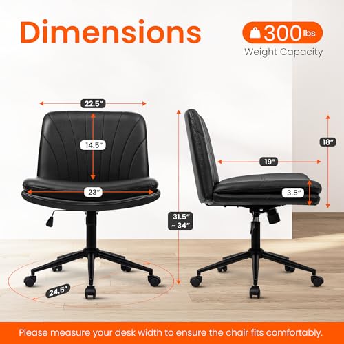 Orange Factory Criss Cross Chair Black PU Wide Leather Vanity Desk Seat - Adjustable Swivel