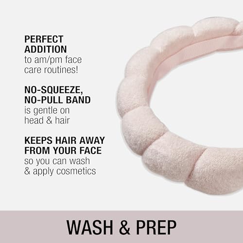 Conair Spa Makeup and Face Washing Headband, Ultra-Absorbent Microfiber Headband for Washing Face, Soft Terry Cloth, No-Squeeze, No-Pull Band Gentle on Hair and Head, Bubble Design, Pink