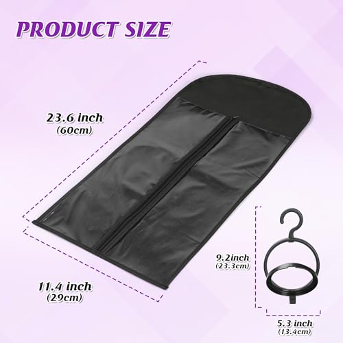 6PCS Wig Storage Bags with Hangers Dust-Proof & Foldable for Travel & Home - Black